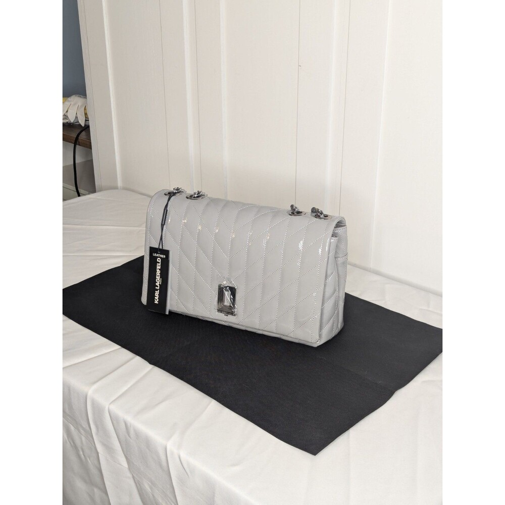 Karl Lagerfeld Paris Large Lafayette - Quilted Patent Leather, Smoke Grey, Silve
